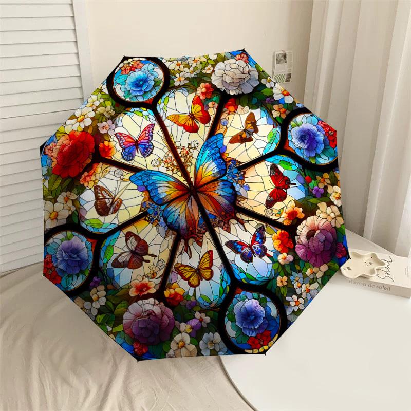 

1PC Butterfly Flowers Umbrella-8-Rib Reinforced, Automatic Open, Lightweight & Durable, Cute Fashion Accessory for Outdoor-P101