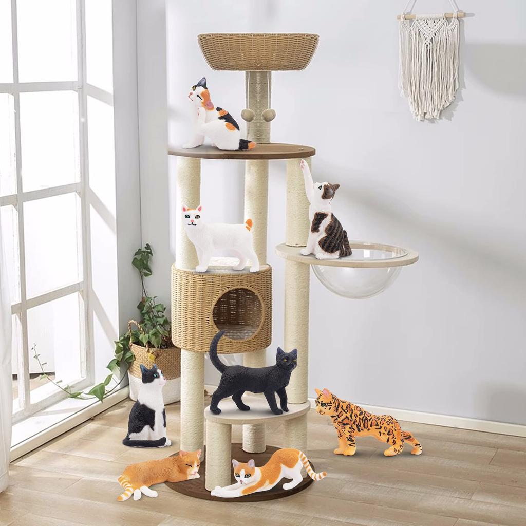 TOYMANY 8PCS Cat Figurines, Cute Cats, Realistic Animal Models, Popular Animal Toys, Birthday Present, Christmas, New Year, Decoration, Collection,