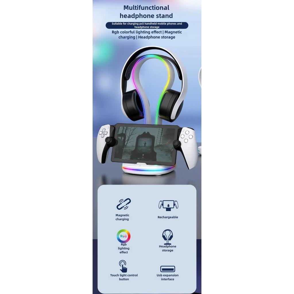 For PS5 Portal Streaming Handheld Charger Intelligent Magnetic Multifunctional Storage Base with RGB Colorful Light Effect