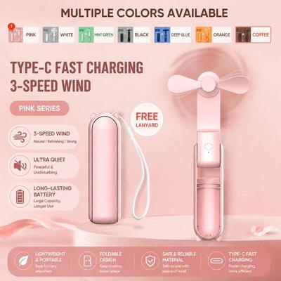Портативний вентилятор 2000mAh USB акумуляторний 3-швидкісний міні-вентилятор ручний складний маленький кишеньковий туристичний вентилятор із зручним портативним зарядним пристроєм