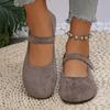 Women's Suede Mary Jane Shoes Round Toe Single Strap Flat Pumps French Style Retro Shallow Mouth Loafers