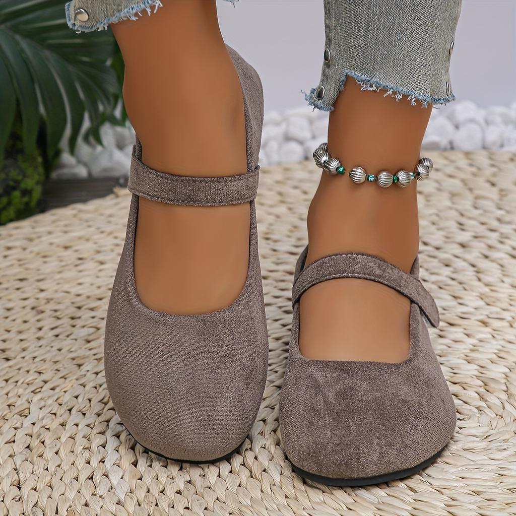 Women's Suede Mary Jane Shoes Round Toe Single Strap Flat Pumps French Style Retro Shallow Mouth Loafers