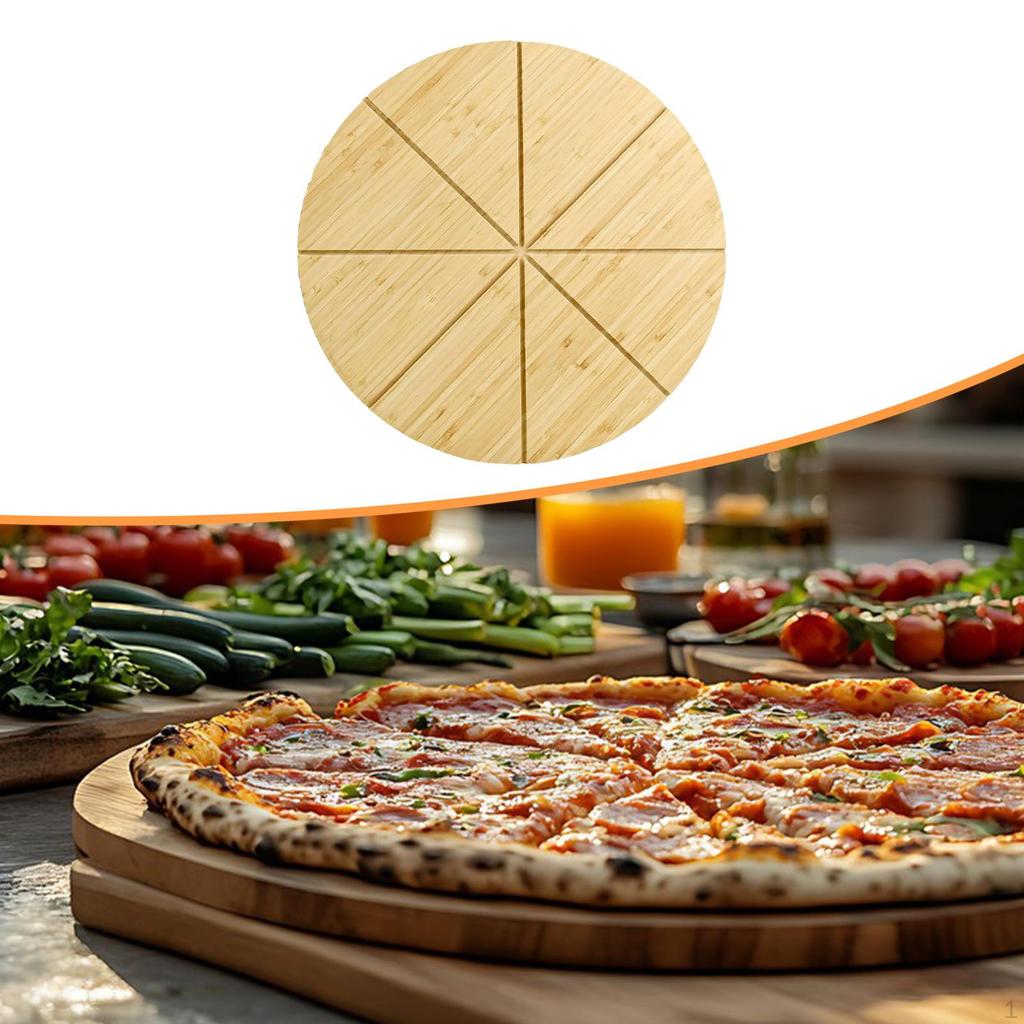 Pizza Cutting Board Bamboo Tray Food Prep Cheese Serving Platter with Grooves for