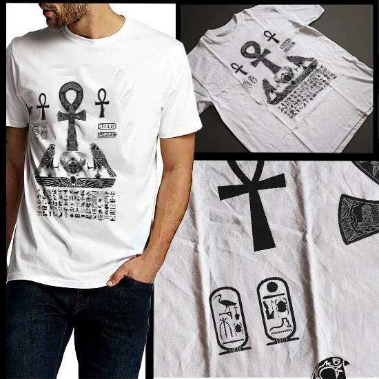 

Egyptian Ankh And Falcon T-Shirt Ancient Egypt Hieroglyphics Cotton Tee Cotton 2XL