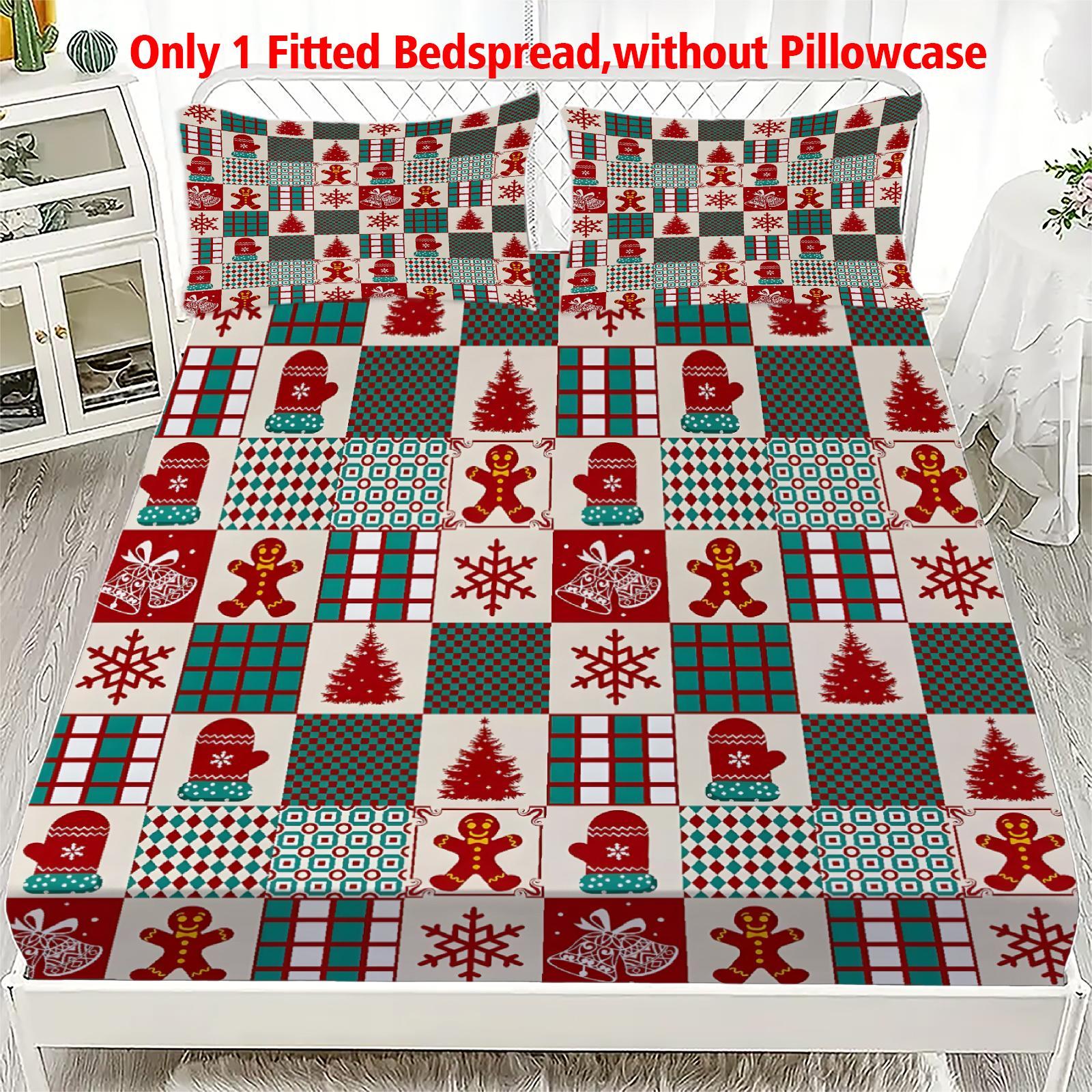 

1 Simple Christmas Grid printed matte Fitted Sheet, bedroom printed bed cover, bedding (excluding pillowcases) 99x190x25cm