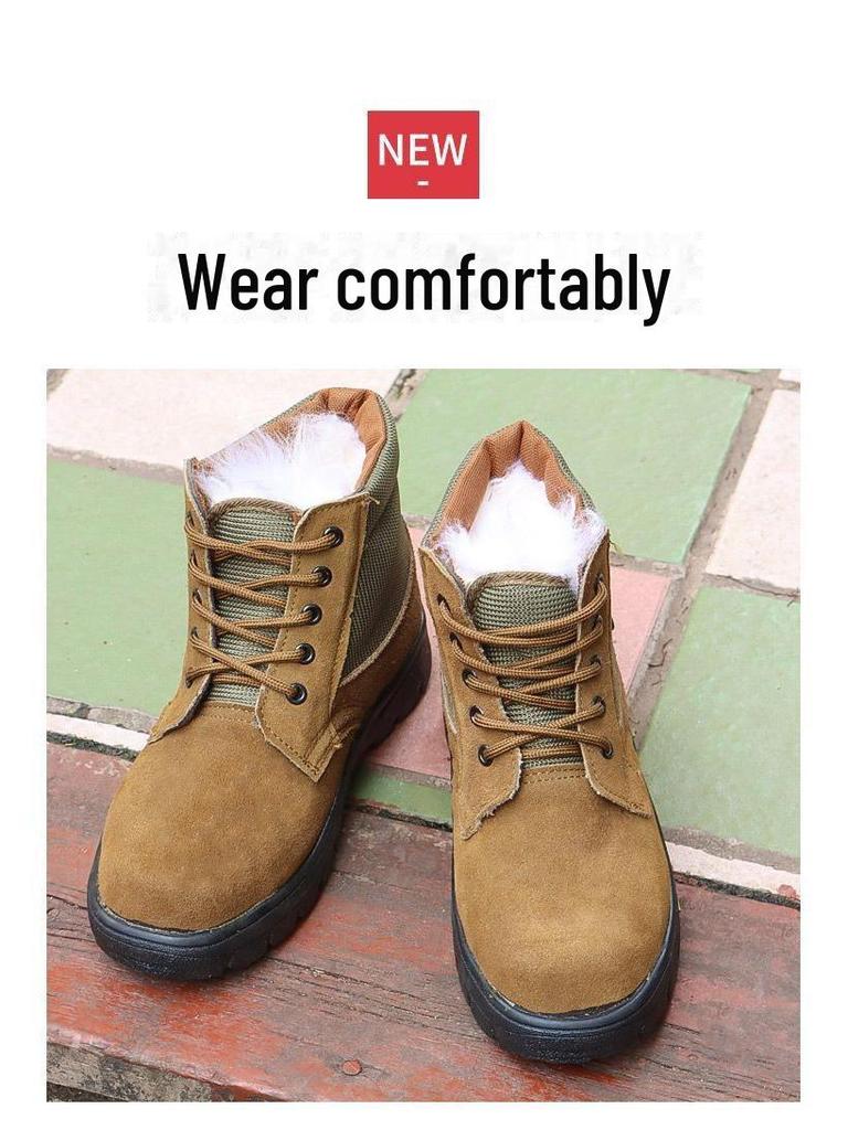 Men's Genuine Fur Wool Snow Boots - Thick, Warm, Cold-Proof, High-Top Outdoor Work Shoes