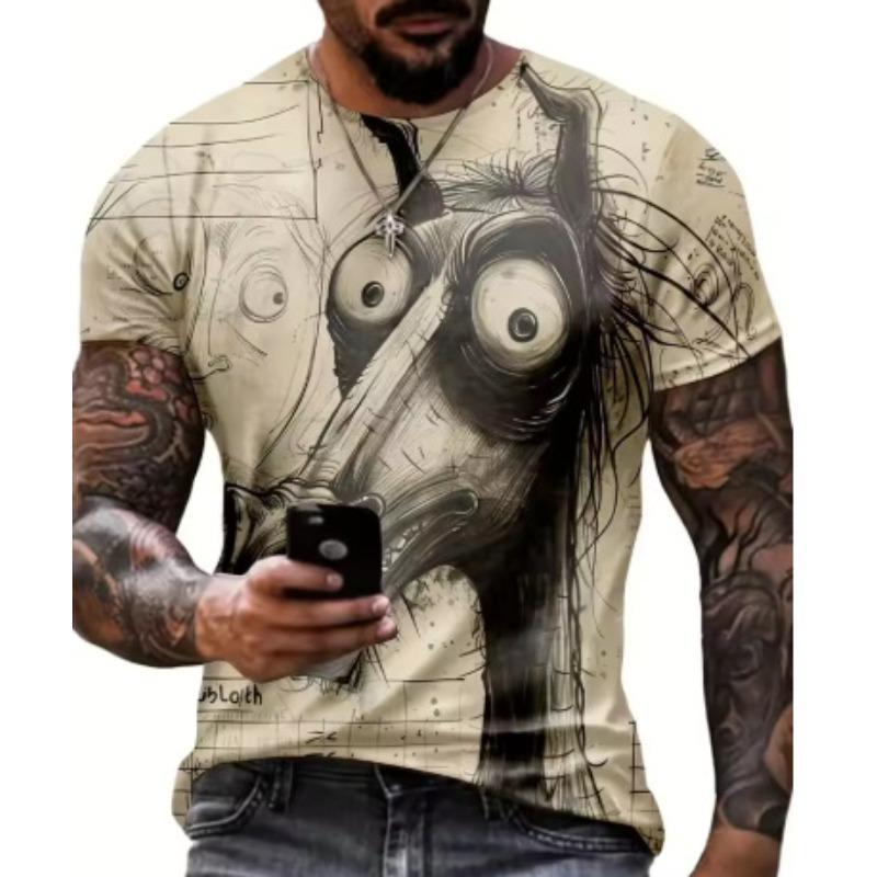 Summer Fashion Comfortable Loose Large T-shirt Fun Animal 3D Printed Casual Breathable Versatile Round Neck Short Sleeved Men's T-shirt