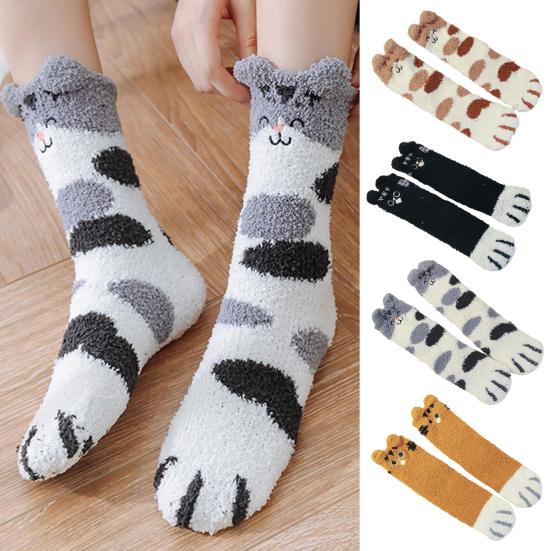 Fuzzy Sleep Socks Warm Cute Cat Plush Socks Stretchy Breathable Winter Indoor Socks