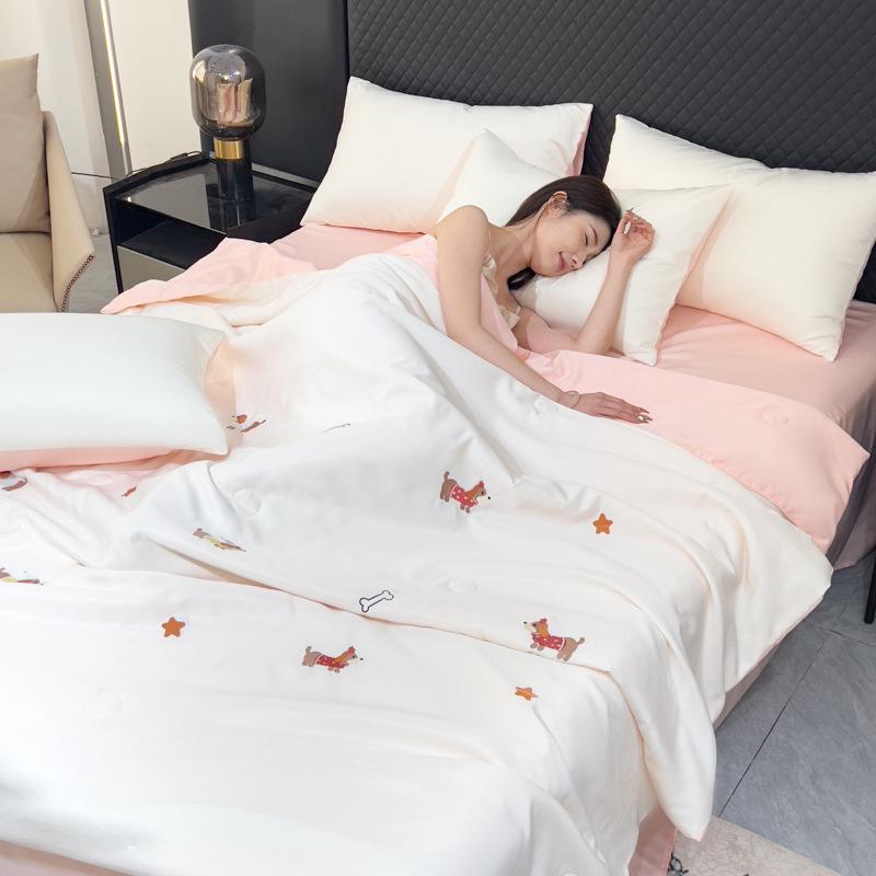 Washable Ice Silk Embroidered Summer Quilt Set - Four Pieces for Cool Comfort