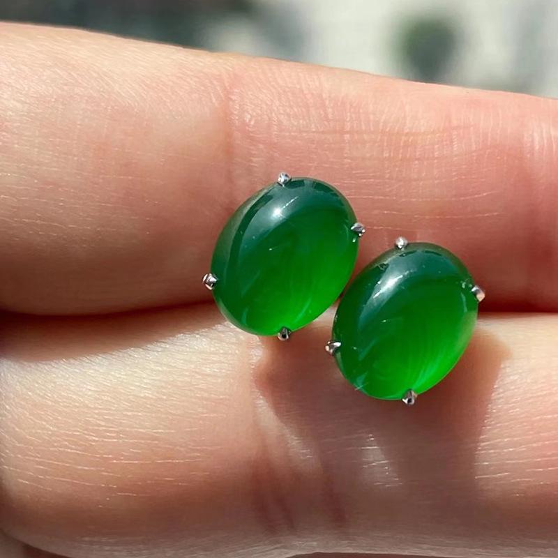 Luoxi Temple 2023 S925 Silver Stud Earrings with Diamond Inlaid Simulated Chalcedony - Goddess Evening Style