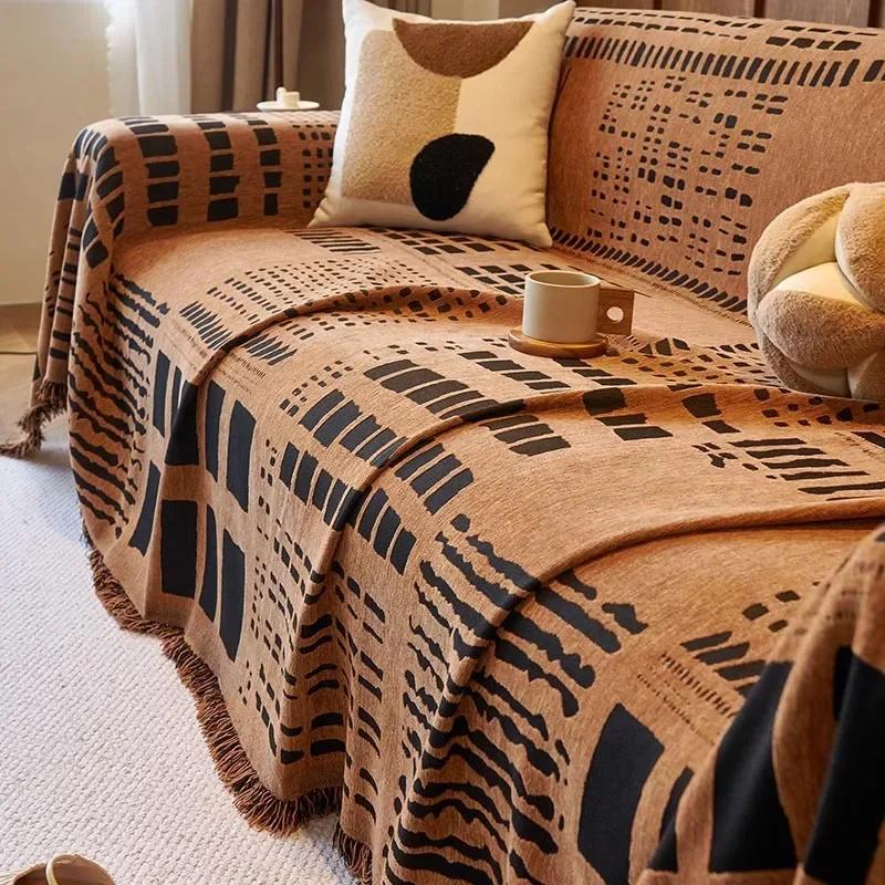 Luxury Style Chenille Sofa Towel With Tassels Double-side For Living Room Camping Picnic Large Blanket Leisure Relax Beach Towel