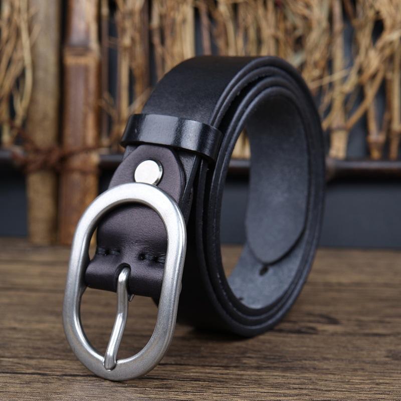 Мягкий кожаный ремень, женский джинсовый ремень, литературный чистый первый слой из коровьей кожи, женский ретро-простой и универсальный декор 95cm чёрный