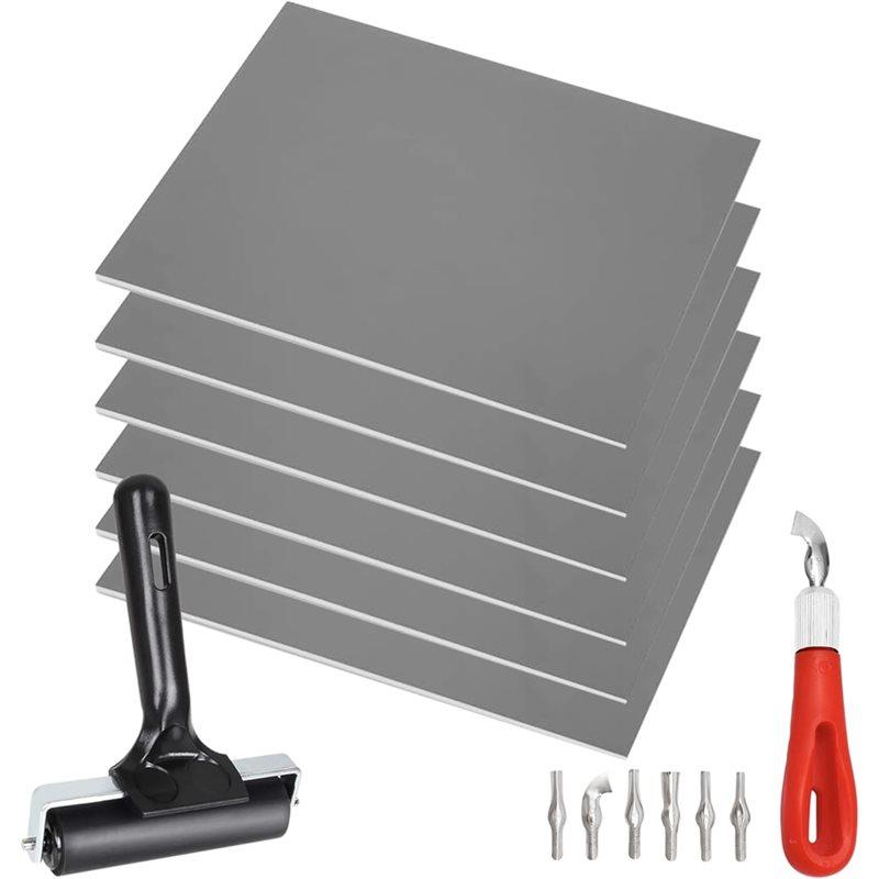 

For Block Printing Kit-Linoleum For Blocks(6 Pack), 8 X 10 X 1/8 And Linocut Tools-For Printmaking Supplies