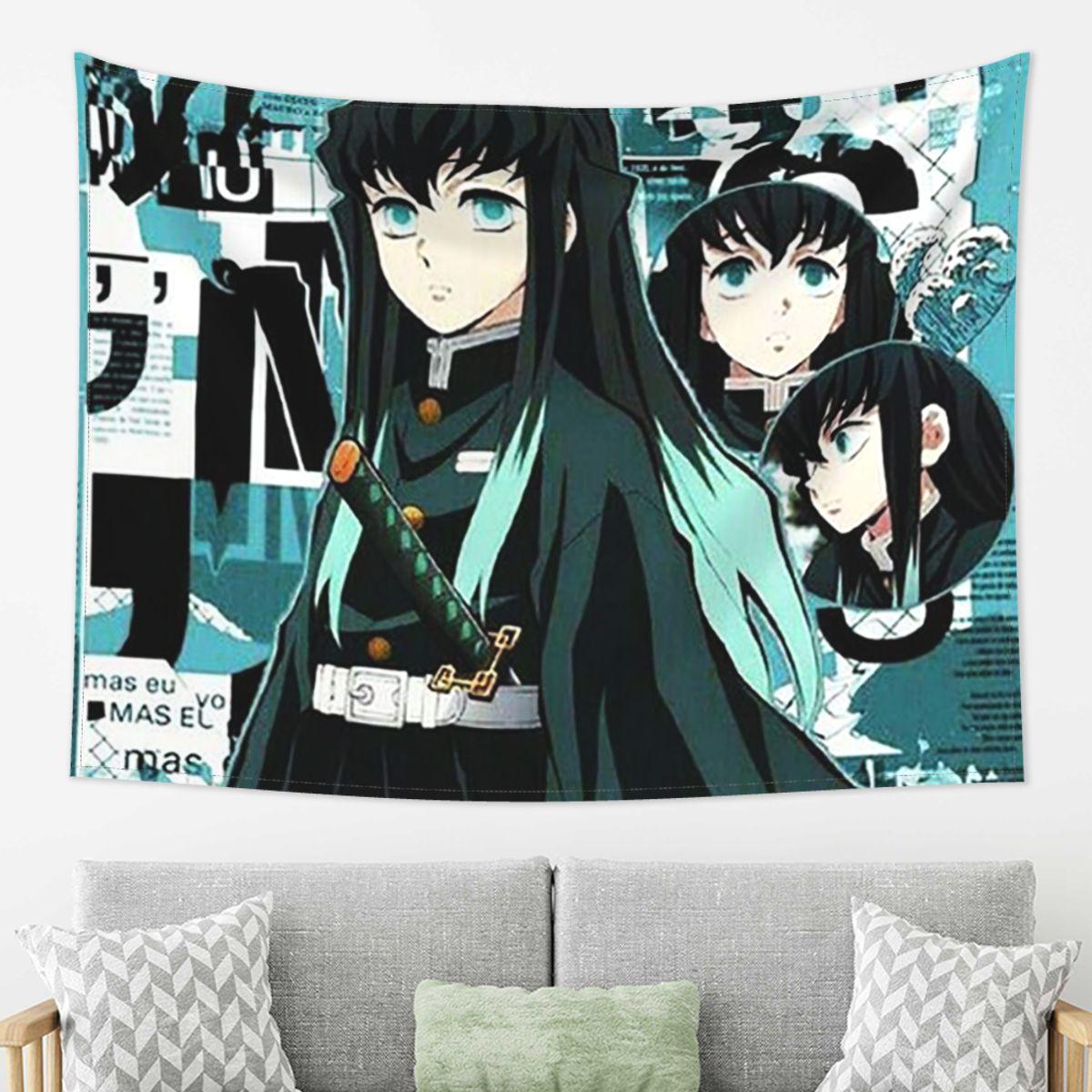 Demon Slayer Muichiro Tokitou Tapestry Wall Hanging Aesthetic Home Decoration Tapestries for Dorm Room 74x94cm(29x37in)