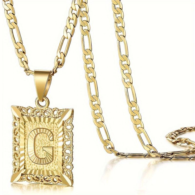 Initial Letter Pendant Necklace for Men Women 14K Gold Plated Square Necklace 26 Letters Long Chain Necklace GZW