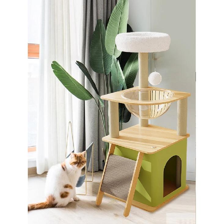 Green Cat Tree with Cat Condos Cat Scratchers Space Capsule Cat Climbing Frame Cat Tree Tower Cat Scratching Posts Pet Products