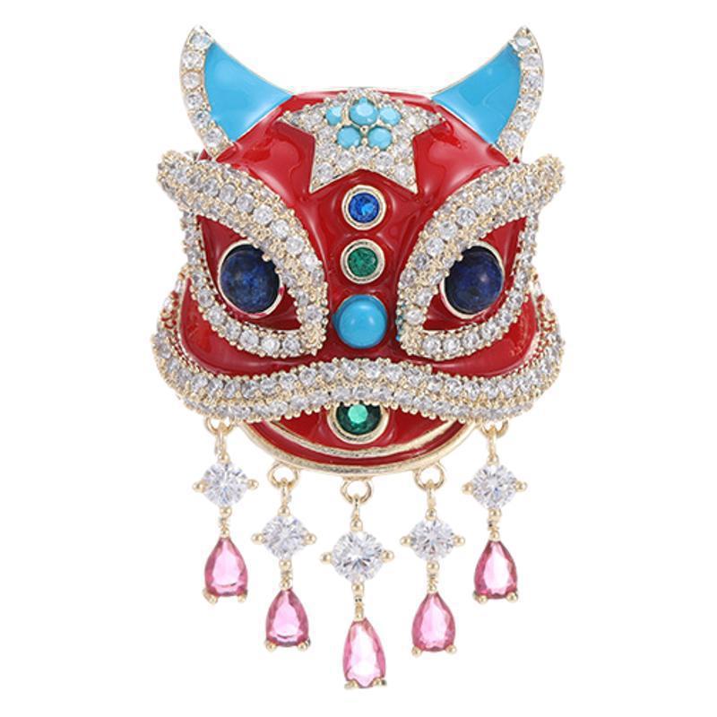 Elegant Chinese Lion Brooch: High-End Women's Festive Niche Design Accessory for New Year Celebrations