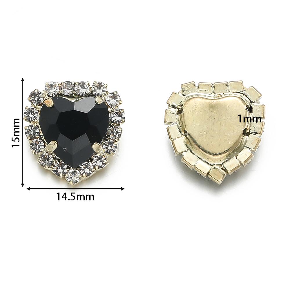 10Pcs/lot 14x15MM Metal Heart Rhinestones Acrylic Sewing Accessories DIY Clothing Hair Accessories Decorative Jewelry