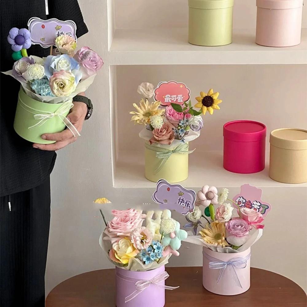 Neue Runde Blume Geschenkbox Einfarbige Silberne Geschenkverpackung Papierbox Karton Blumenarrangement Eimer Strauß Aufbewahrung