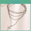 Cross Dangle Necklace Alloy Rhinestone Pendant Layered Chain For Women