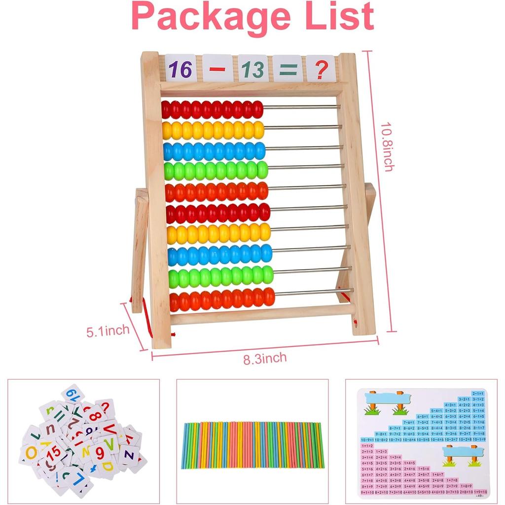 Primary School Abacus Calculation Slider with 100 Beads/Counting Sticks/Number Alphabet Cards Educational Toy Gift for Children Counting Frame