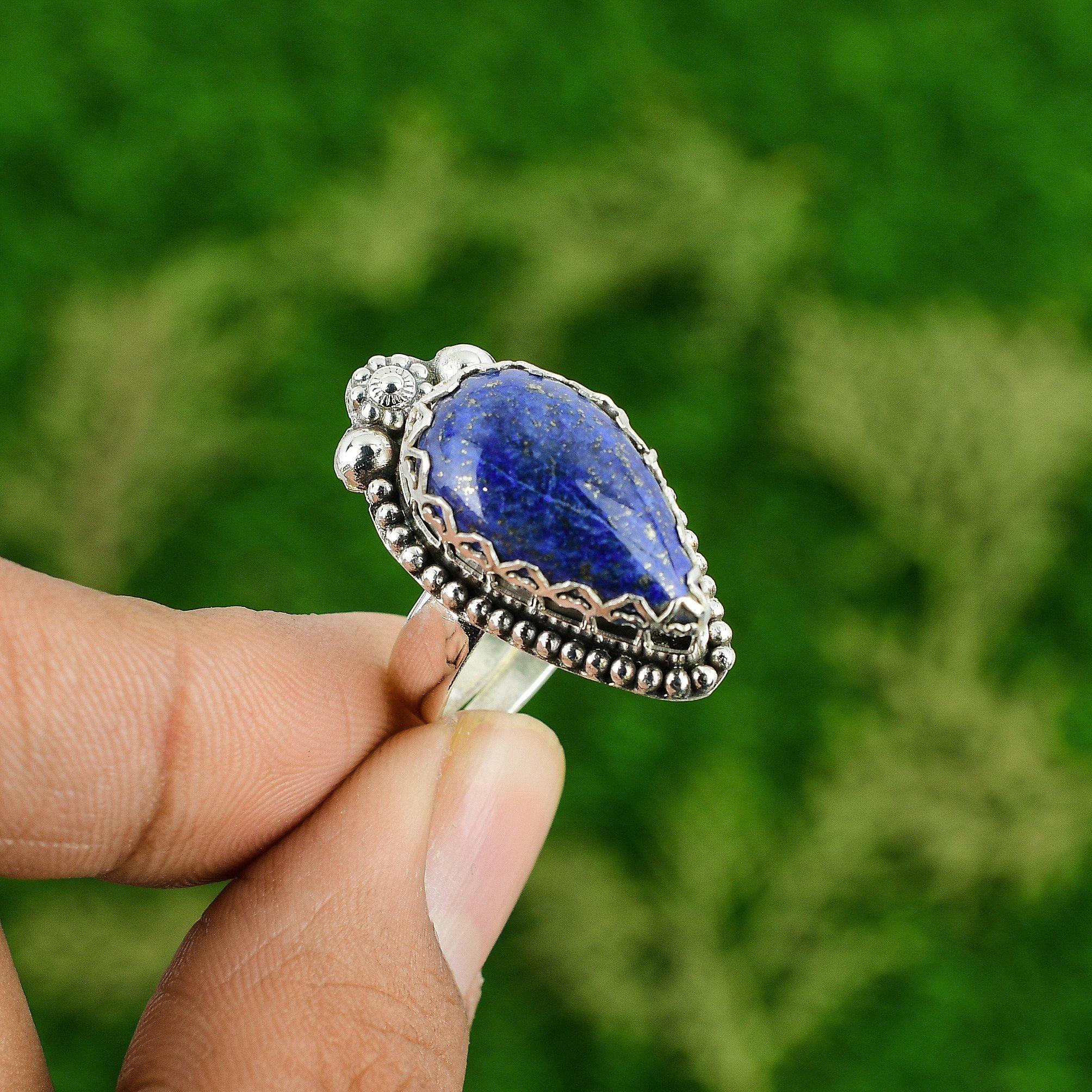 

Wedding Gift For Her 925 Silver Natural Lapis Lazuli Statement Adjustable Ring Adjustable