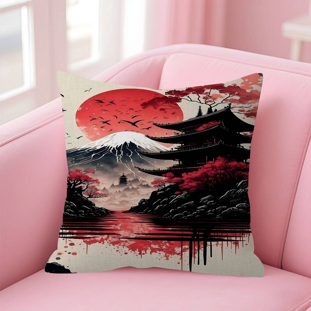 Landscape Samurai Geisha Bonsai Torii Gate Sakura Pillow Cover For Bedroom Room And Living Room Sofa Decorative Cushion Cover