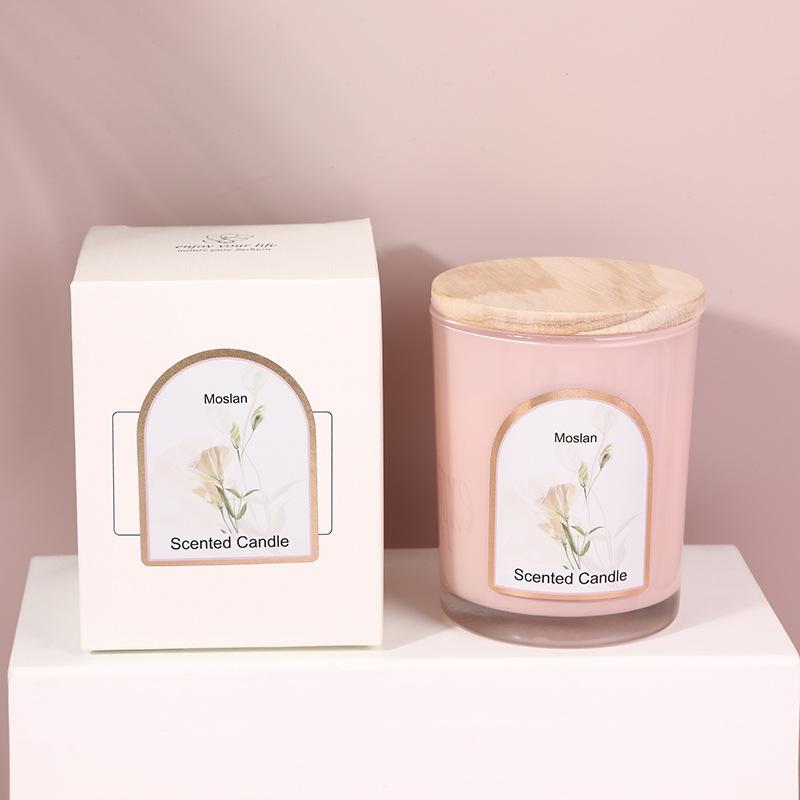 Wooden Lid Colored Glass Cup Scented Candle Household Scented Candle Ornament Wedding Souvenir