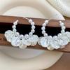 Silver Needle Retro Zircon Pearl Tassel Stud Earrings - High-End Petal Design for Women