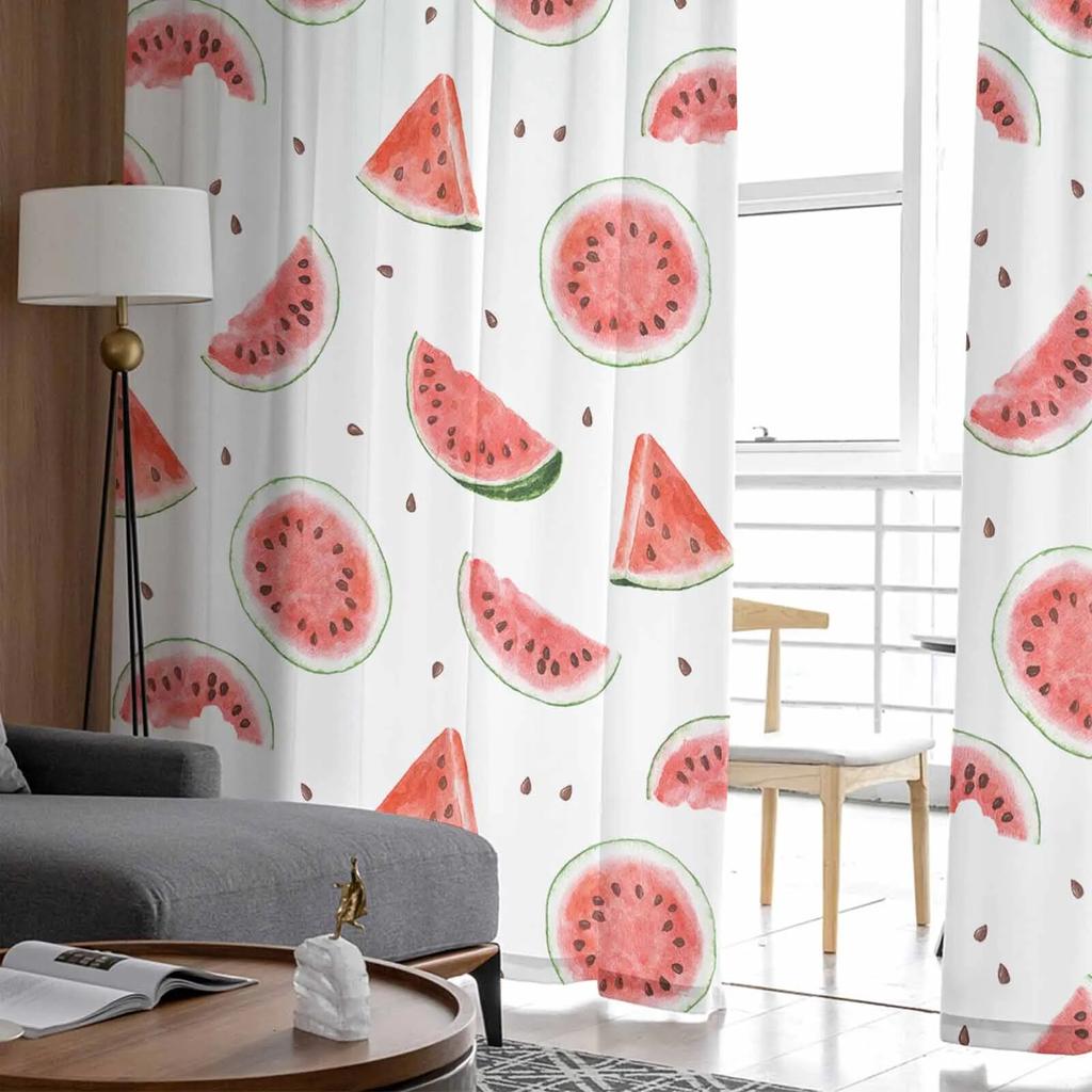 Summer Watermelon Watercolor Texture Sheer Curtains For Living Room Kitchen Window Curtains Bedroom Tulle Voile Curtains