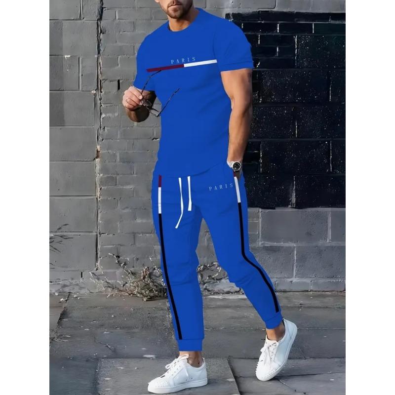 Autumn Street Fashion Men's Casual Long Pants Set, Two-color Spliced Men's Casual Round-neck And Casual Long Pants S-3XL