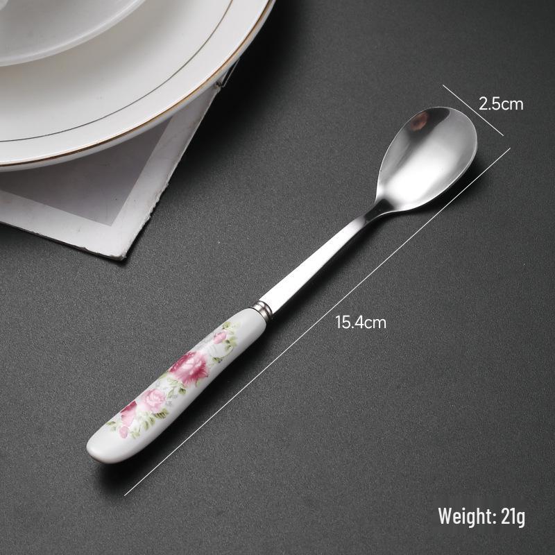Creative Multi-Color Ceramic Mixing Spoon with Long Handle & Stainless Steel Glaze