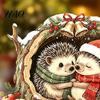 Waterproof Holiday Glass Decor Watercolor Christmas Hedgehog Static Window Cling, Cozy Tree Hole Winter Atmosphere Scenes Sticker, No?Glue