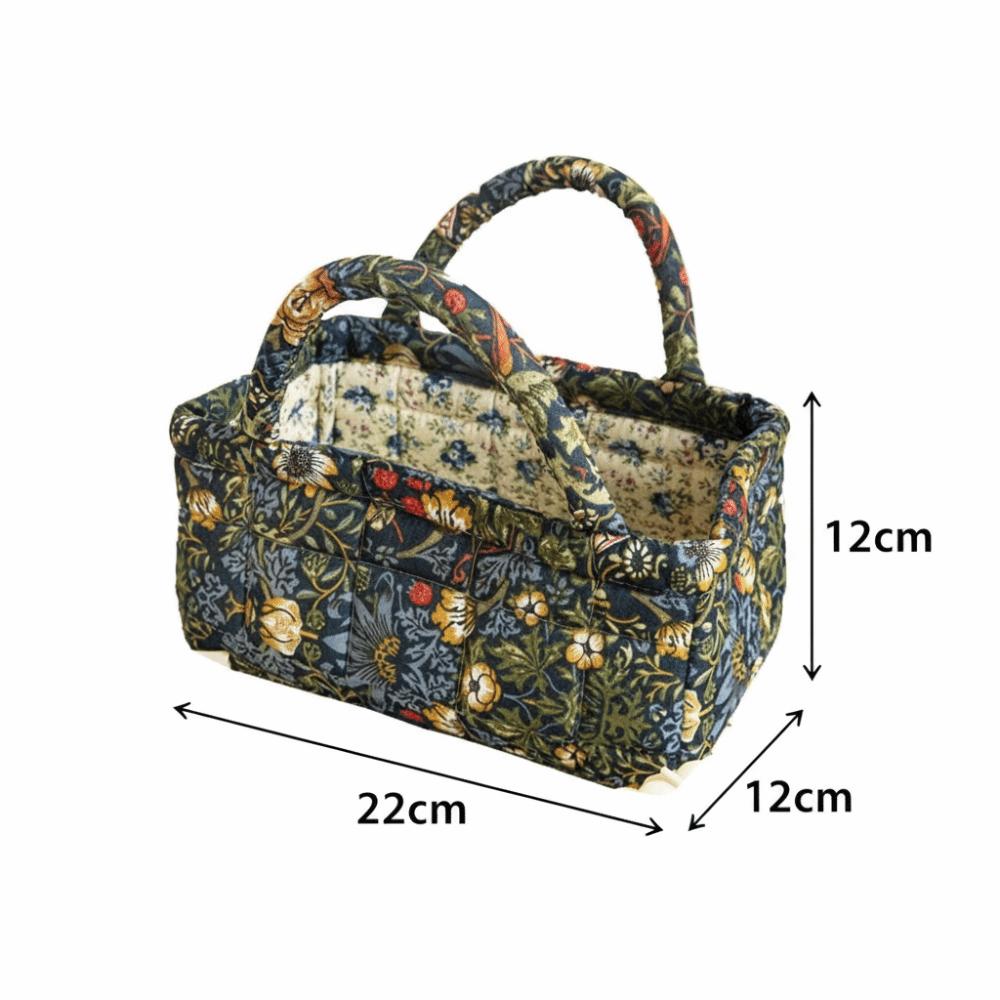 Floral Pattern Bento Handbags Patchwork Design Foldable Shopper Bag Portable Cotton Material Cosmetic Bag Home Textile Storage