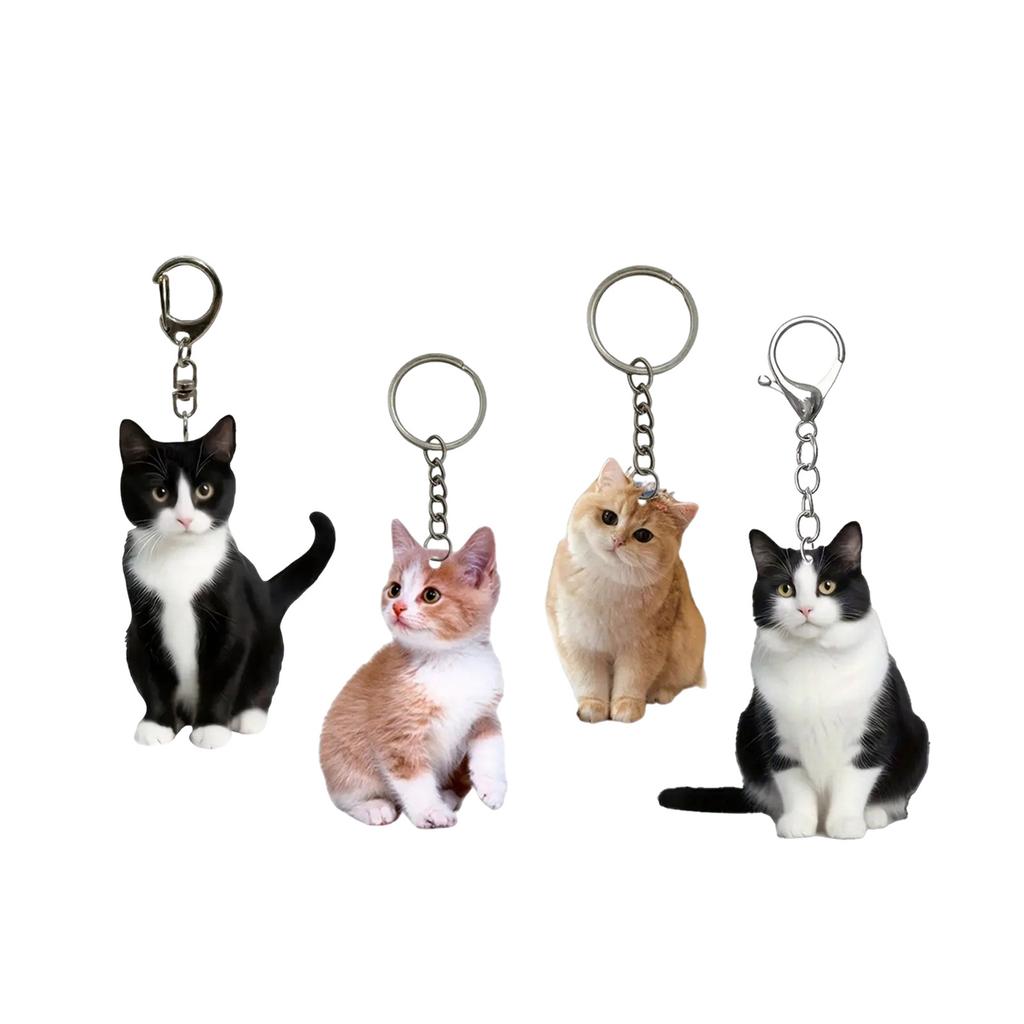 Set of 4 Elegant Cat Keychain Cat Keyring Bag Charm Keychain Set Portable Key Accessory Acrylic Texture for Animal Lover