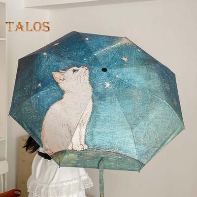 Cartoon Cat Umbrella UPF 50+ Sun Blocking UV Protection Travel Mini Umbrella Portable Lightweight Windproof Waterproof Pocket Folding Sun Rain