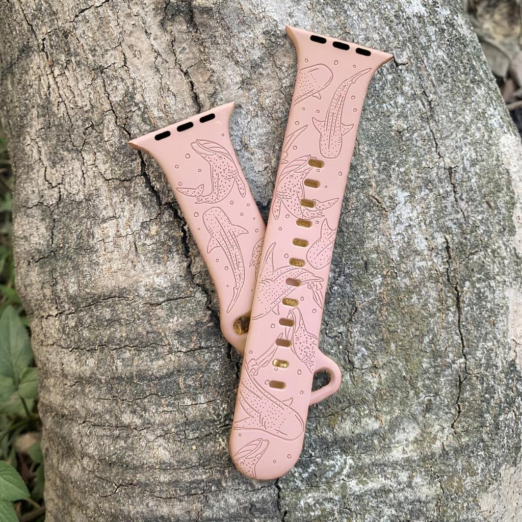 Whale Silicone Strap For Apple Watch Bands 44mm 40mm 45mm 49mm 41mm 42mm 46mm Engraved Bracelet Series 11 10 9 8 7 6 SE Ultra2 3