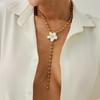 Light luxury niche oil dripping flower y-shaped necklace, simple round bead chain beaded collarbone chain
