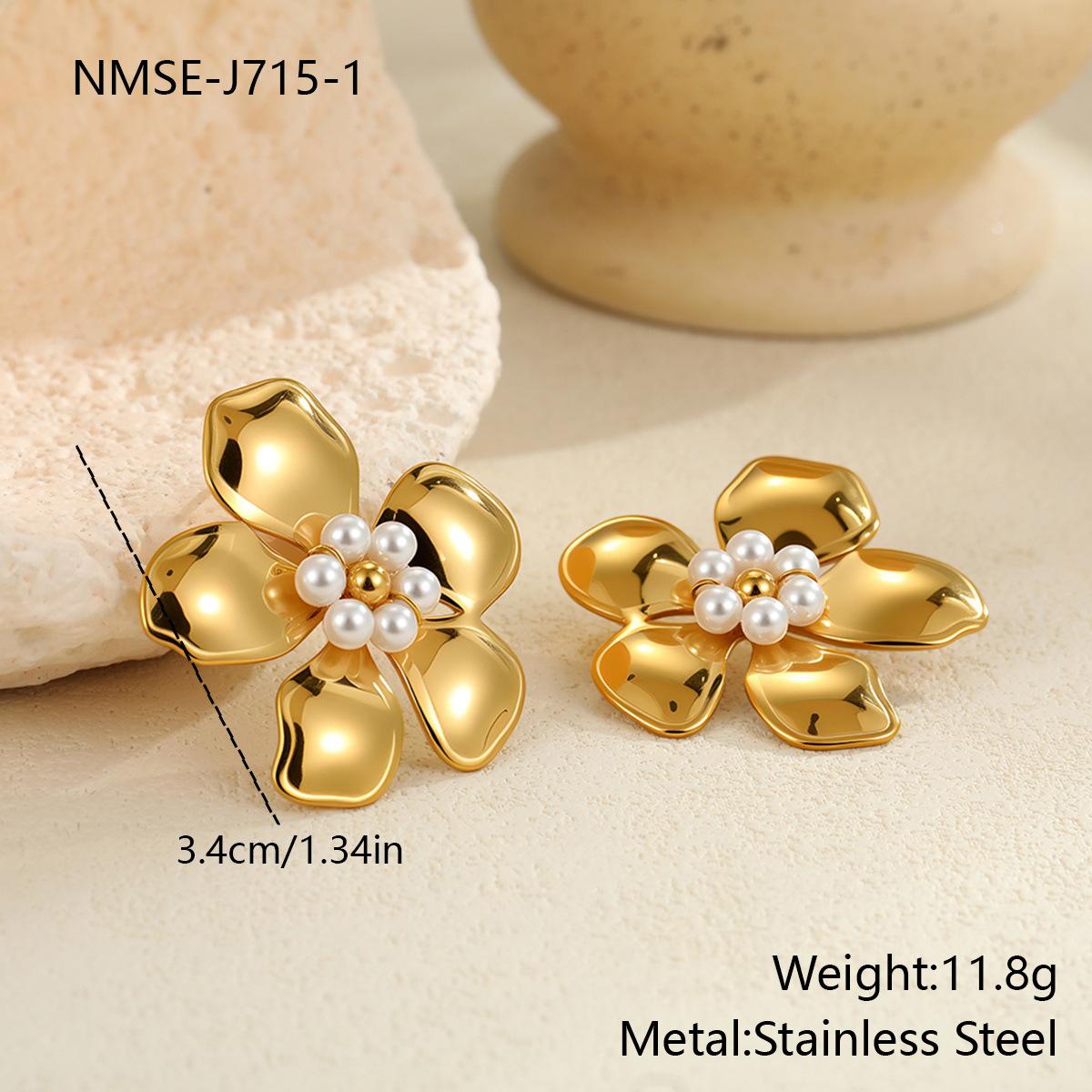 GEMCHIC Women s Gold Silver Flower Pearl Stainless Steel Earrings