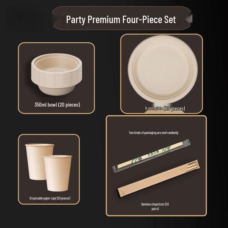 Yingtang Family 80-Piece Disposable Wheat Straw Tableware Set
