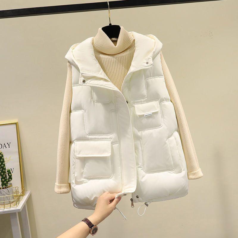 Down Cotton Vest Women's Outer Wear Thick Waistcoat Jacket Loose Zipper Hooded Vest
