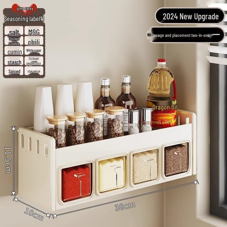 Wall-Mounted Kitchen Seasoning Rack: Punch-Free Multifunctional Condiment Set with Jars