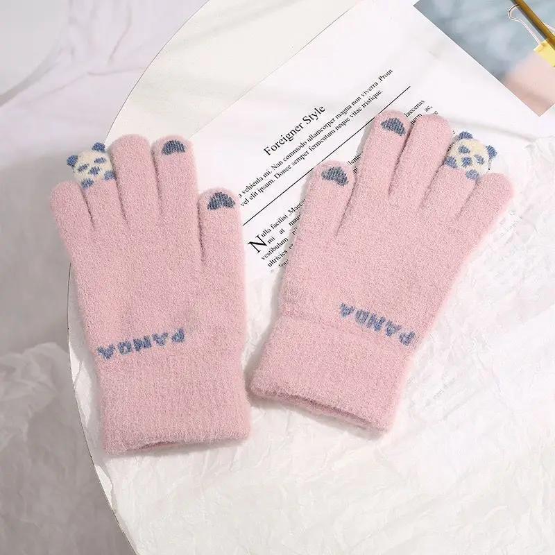 Winter Plush Gloves, Cycling Knitted Gloves, Autumn and Winter Cute Girls' Cold Resistant Gloves, Touch Screen Warm Gloves