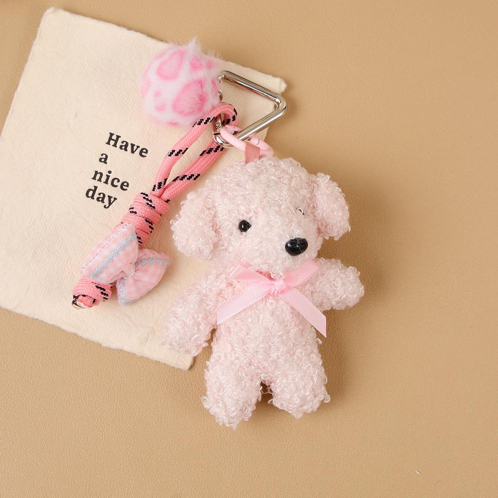 Cartoon Cute Girl Plush Bow Puppy Doll Pendant Bow Teddy Puppy Bag Pendant Keychain