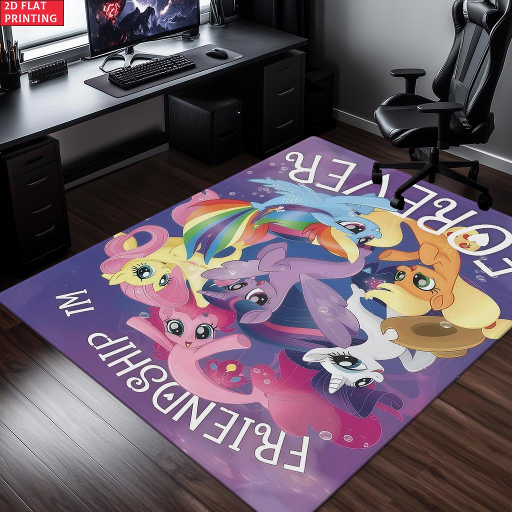 Cute Cartoon Pony Area Rug,Starry Gradient Theme Non-slip Floor Mat,Decorative Carpet for Kids Room Bedroom,Washable Home Gift