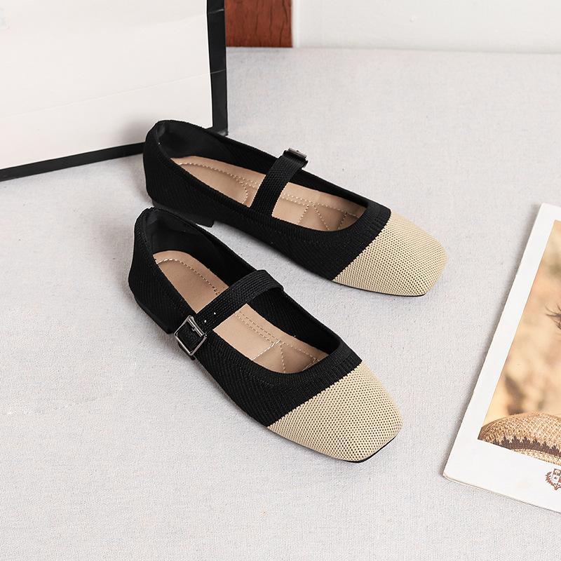 Women's Square Toe Mary Jane Flats Casual Ballet Shoes Walking Shoes with Adjustable Strap Slip On Comfortable Work Flats Soft Dressy Shoes for Women