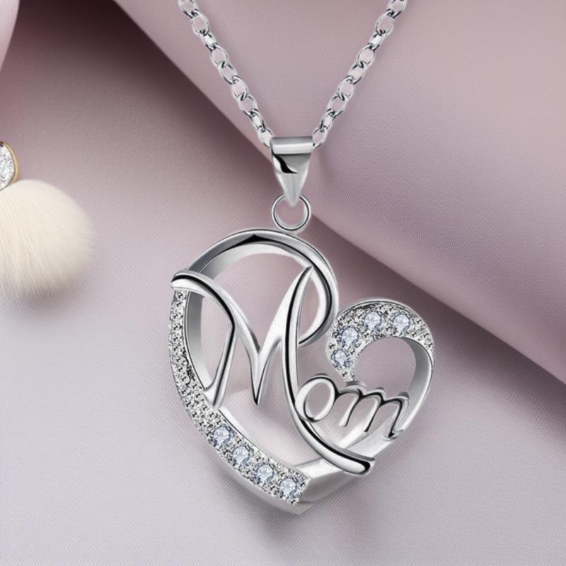 High-End Heart-Shaped Mom Necklace with Rhinestone Pendant - Perfect Mother's Day Jewelry