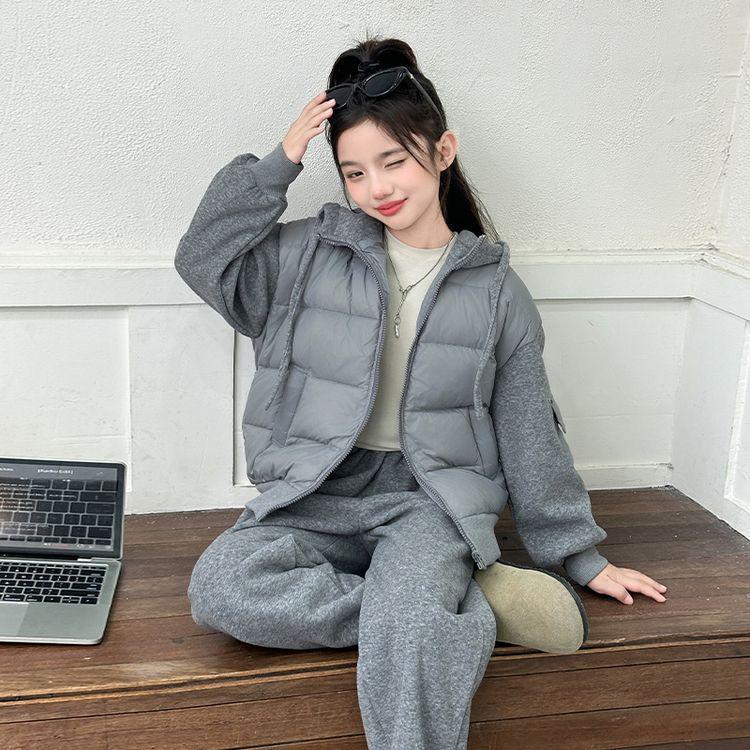 

Girls 2025 Autumn/Winter Korean Style Down Suit - Velvet Thickened Two-Piece Set 130 cm