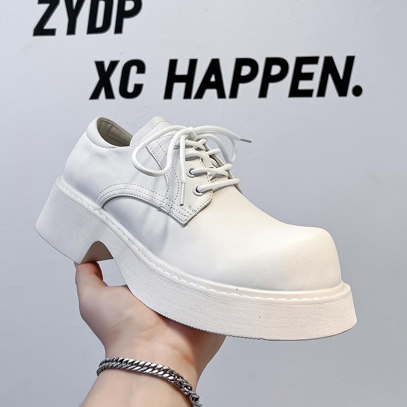 

Dress white leather shoes high-end men s fashion versatile men s shoes niche design round head height increase derby shoes 95558-A 38 белый