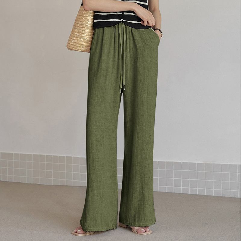 Spring and Summer New Cotton Hemp Loose Elastic Waist Women's Wide Leg Pants